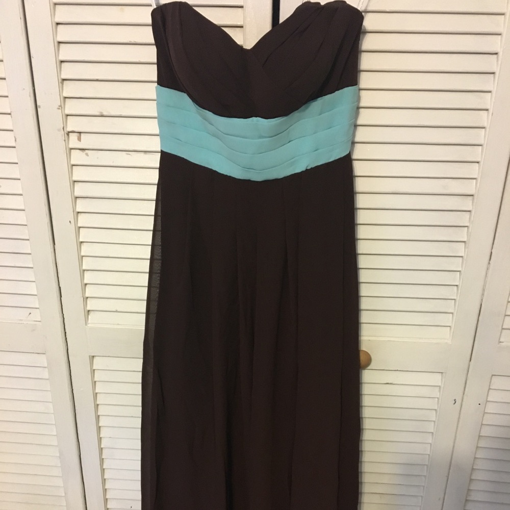 Pretty Maids Brown & Aqua Long Chiffon Dress Sz 4
